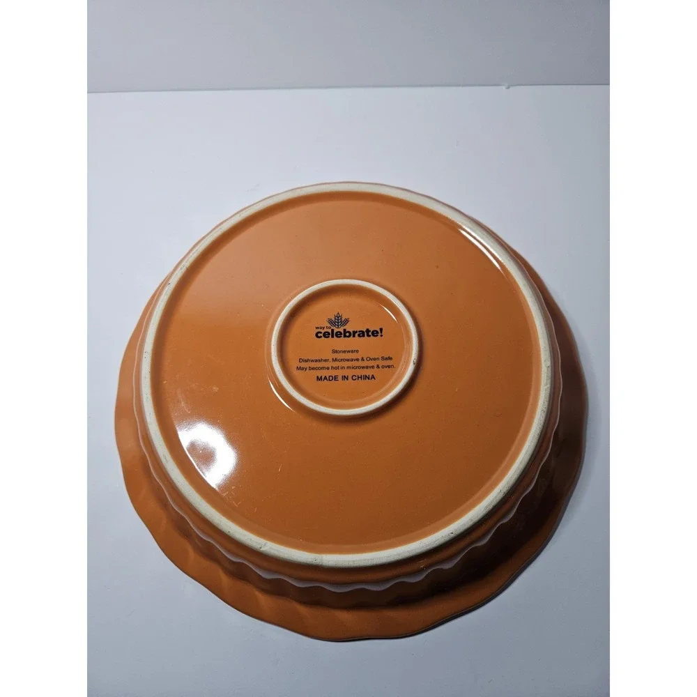 Way to Celebrate Stoneware Ruffled Pie Plate Pumpkin Fall Autumn Thanksgiving
